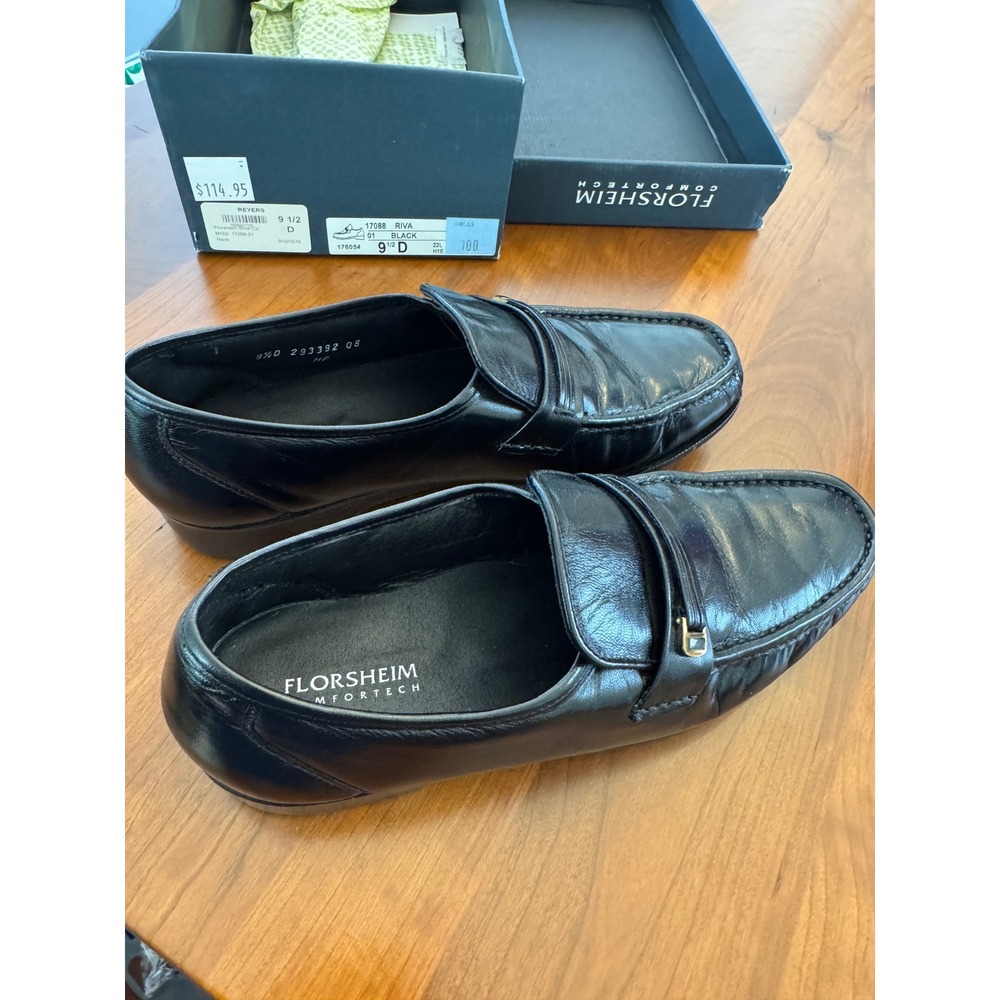 Florsheim Riva Black Leather Loafers Mens 9.5 D Comfortech Slip‎ On Shoes